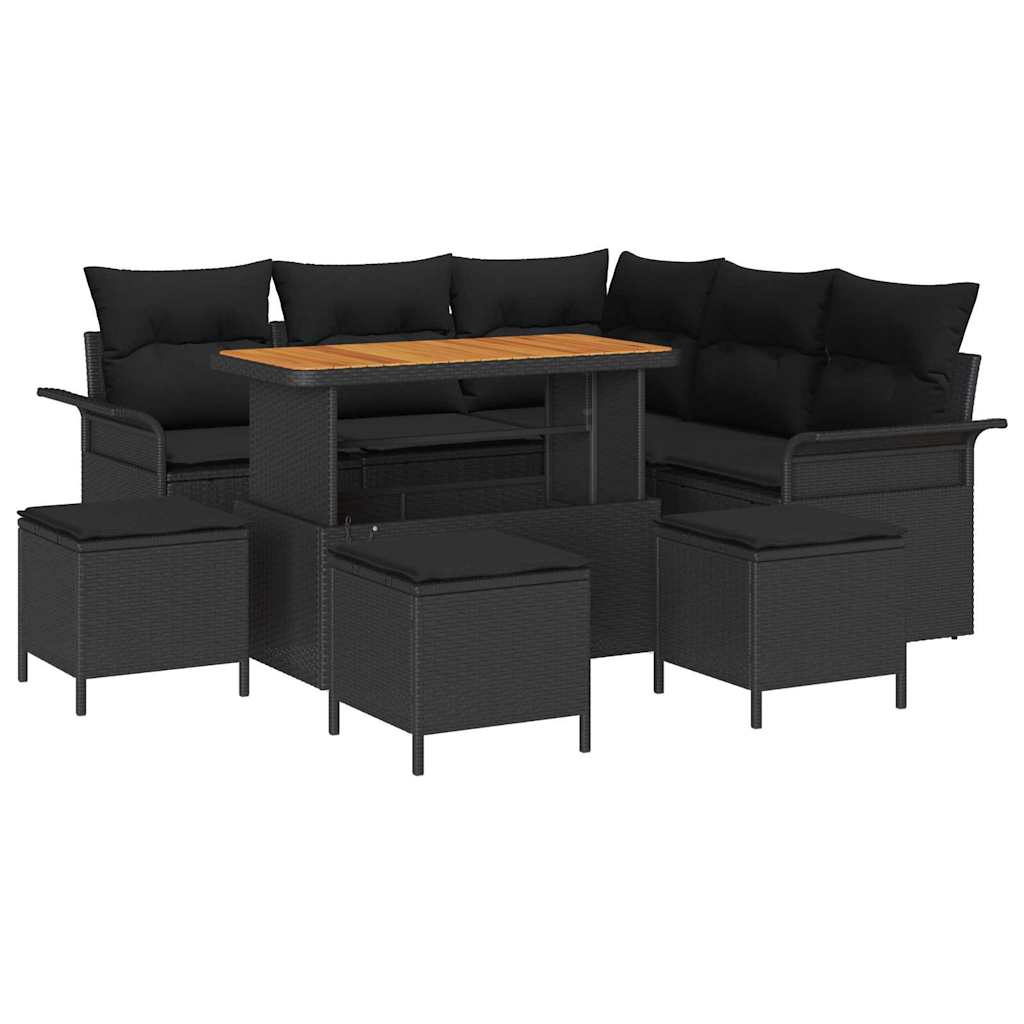 Gartensofa-set mit Kissen 9 pcs Schwarz Poly-Rattan