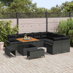 Gartensofa-set mit Kissen 12 pcs Schwarz Poly-Rattan