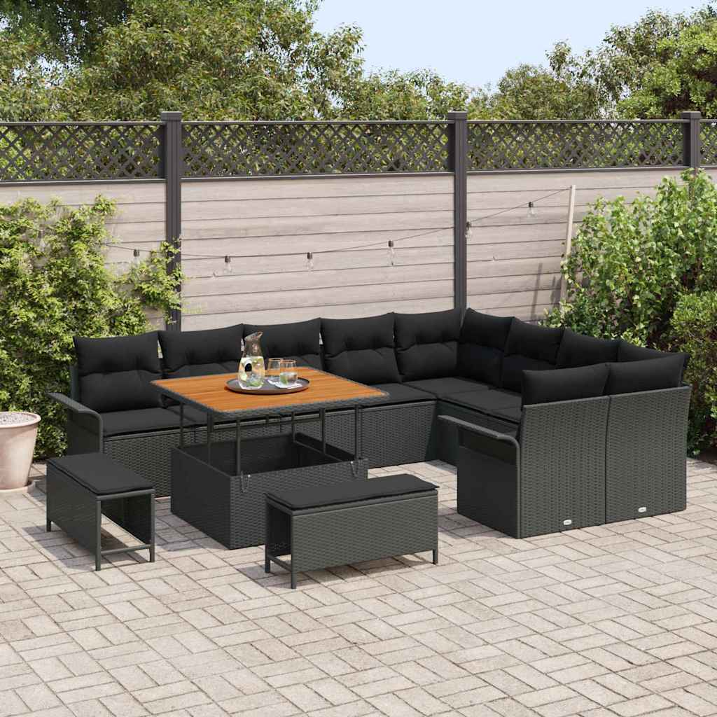 Gartensofa-set mit Kissen 12 pcs Schwarz Poly-Rattan