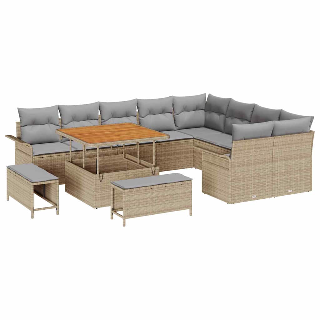 Gartensofa-set mit Kissen 12 pcs Beige Poly-Rattan