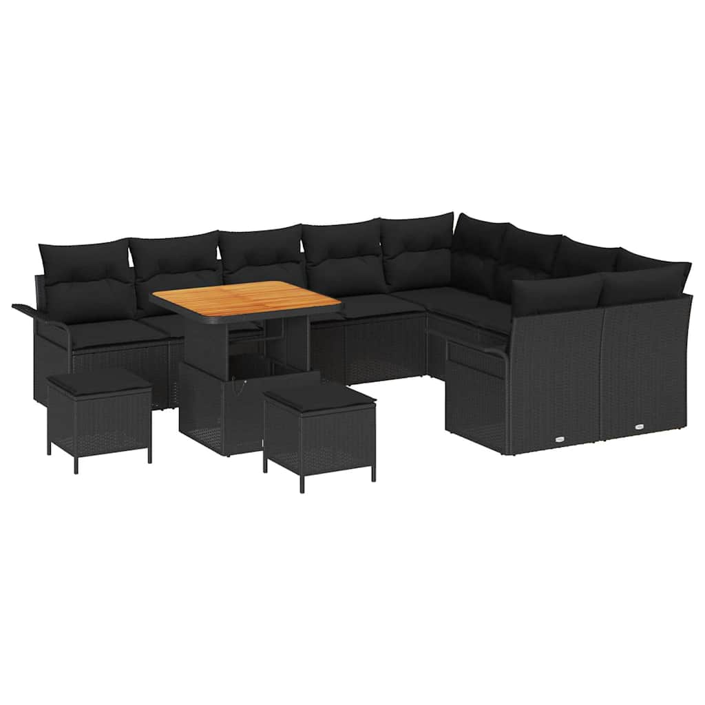 Gartensofa-set mit Kissen 12 pcs Schwarz Poly-Rattan