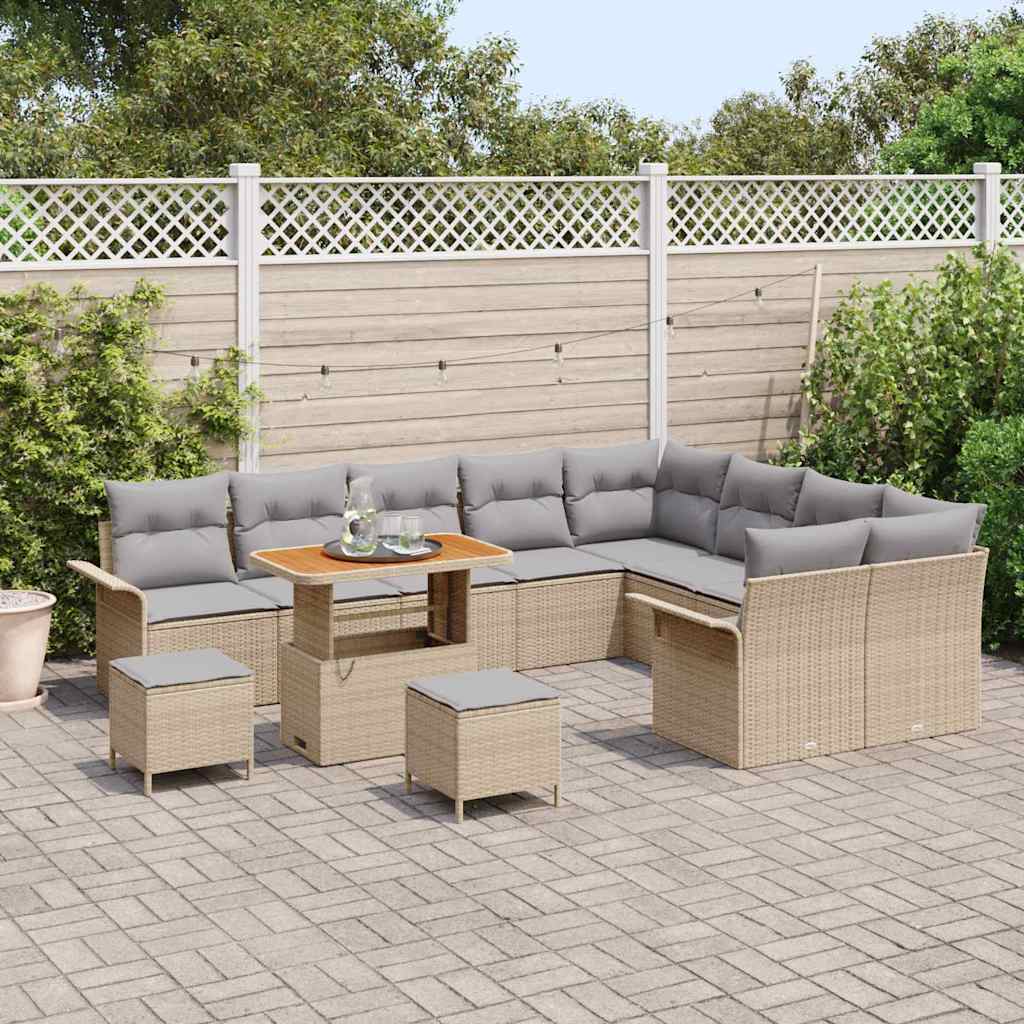 Gartensofa-set mit Kissen 12 pcs Beige Poly-Rattan
