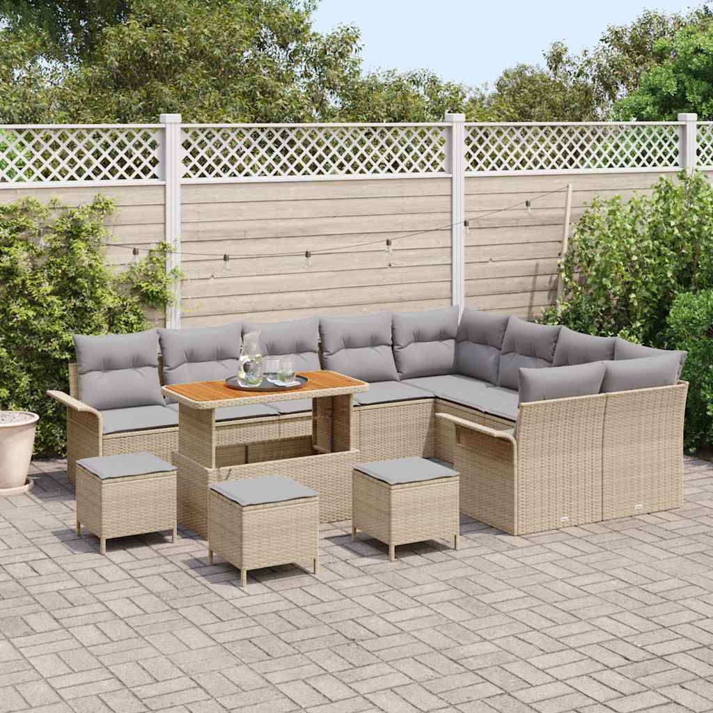 Gartensofa-set mit Kissen 13 pcs Beige Poly-Rattan