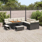 Gartensofa-set mit Kissen 13 pcs Schwarz Poly-Rattan