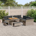 Gartensofa-set mit Kissen 13 pcs Grau Poly-Rattan
