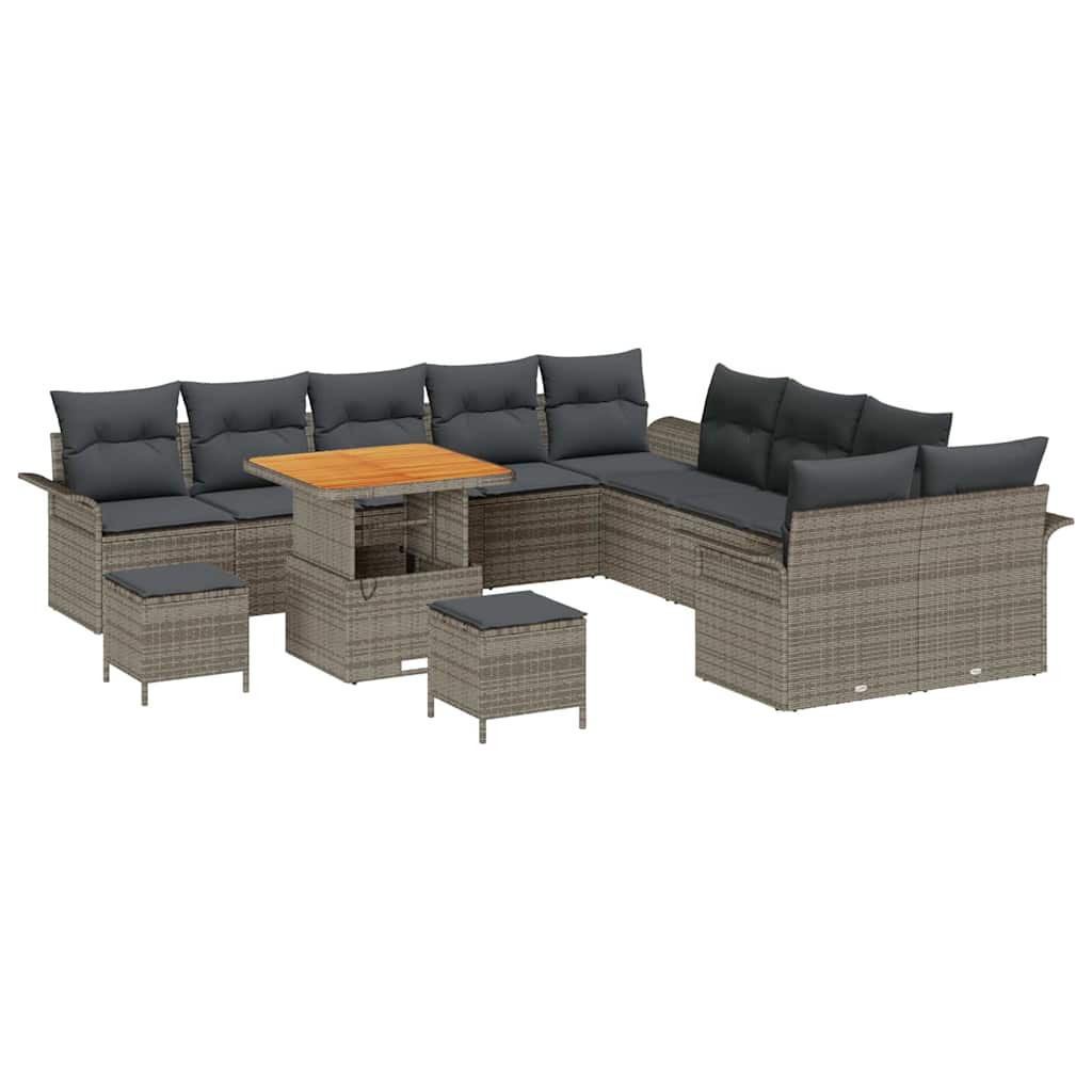 Gartensofa-set mit Kissen 13 pcs Grau Poly-Rattan