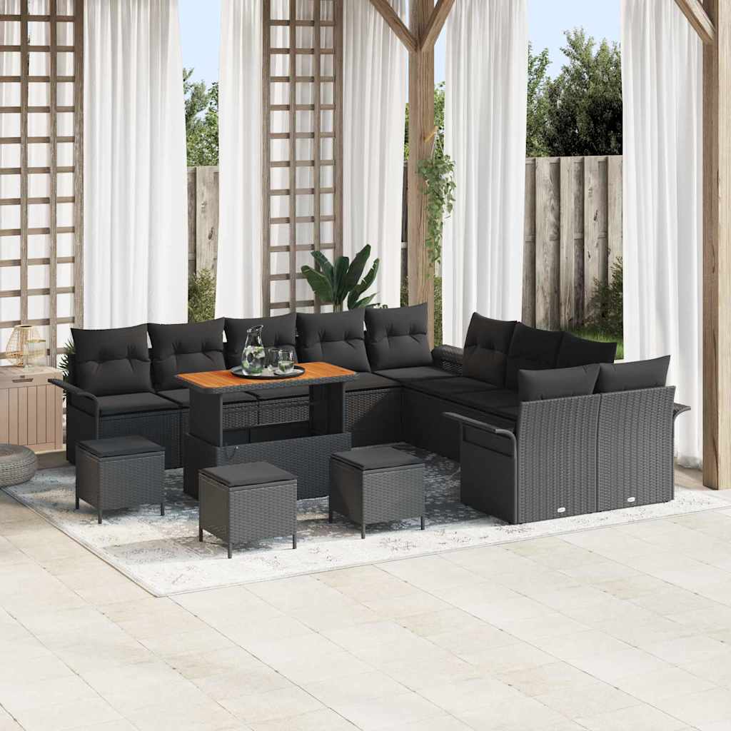 Gartensofa-set mit Kissen 14 pcs Schwarz Poly-Rattan