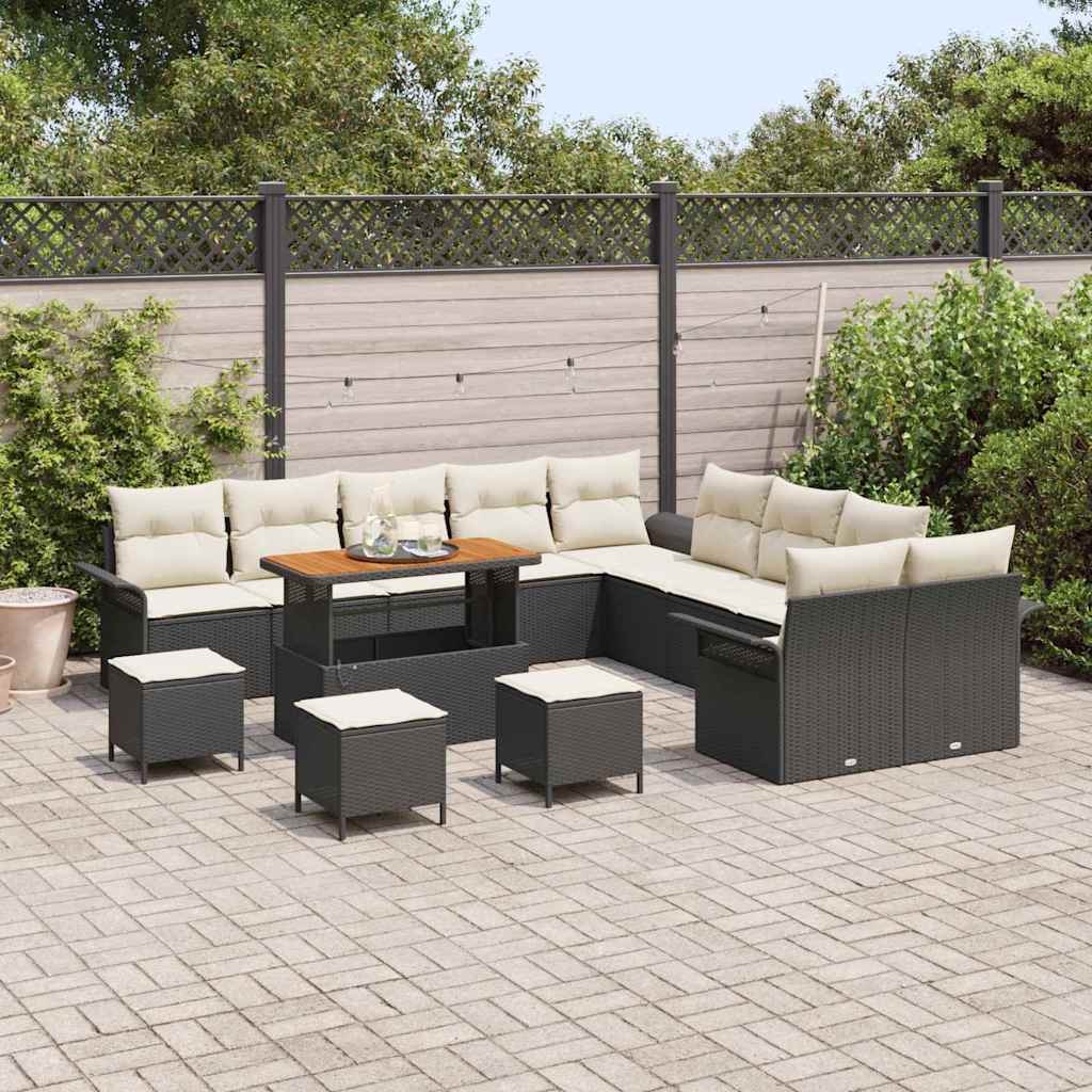 Gartensofa-set mit Kissen 14 pcs Schwarz Poly-Rattan