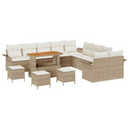 Gartensofa-set mit Kissen 14 pcs Beige Poly-Rattan