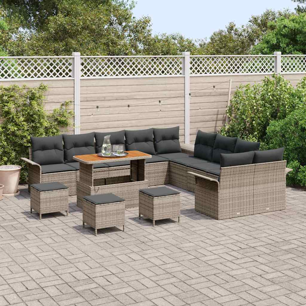 Gartensofa-set mit Kissen 14 pcs Grau Poly-Rattan