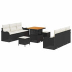 Gartensofa-set mit Kissen 9 pcs Schwarz Poly-Rattan