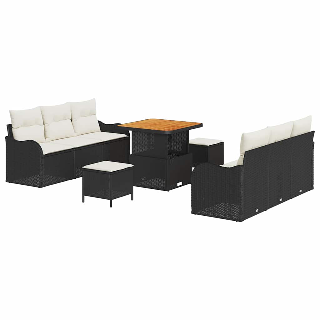 Gartensofa-set mit Kissen 9 pcs Schwarz Poly-Rattan
