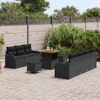 Gartensofa-set mit Kissen 10 pcs Schwarz Poly-Rattan