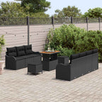 Gartensofa-set mit Kissen 10 pcs Schwarz Poly-Rattan