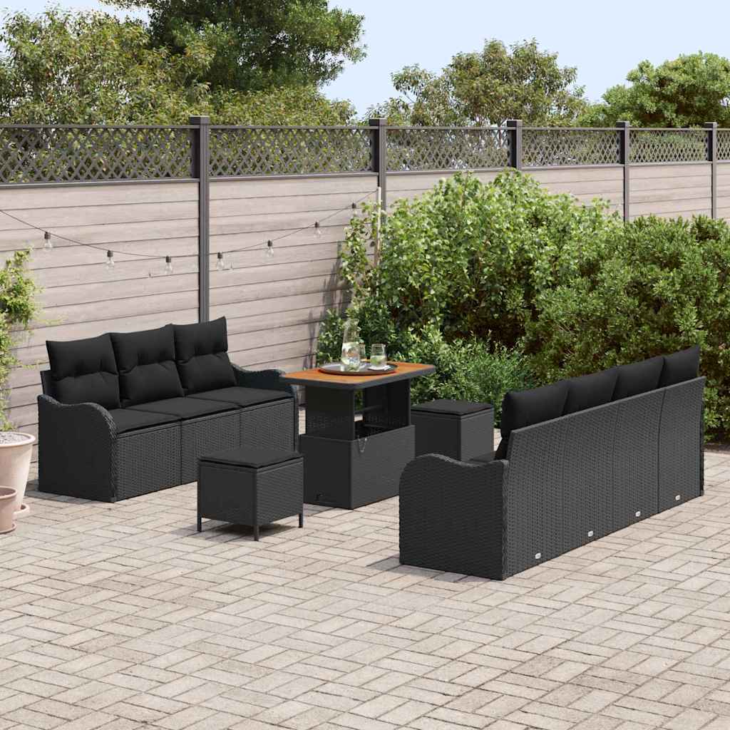 Gartensofa-set mit Kissen 10 pcs Schwarz Poly-Rattan