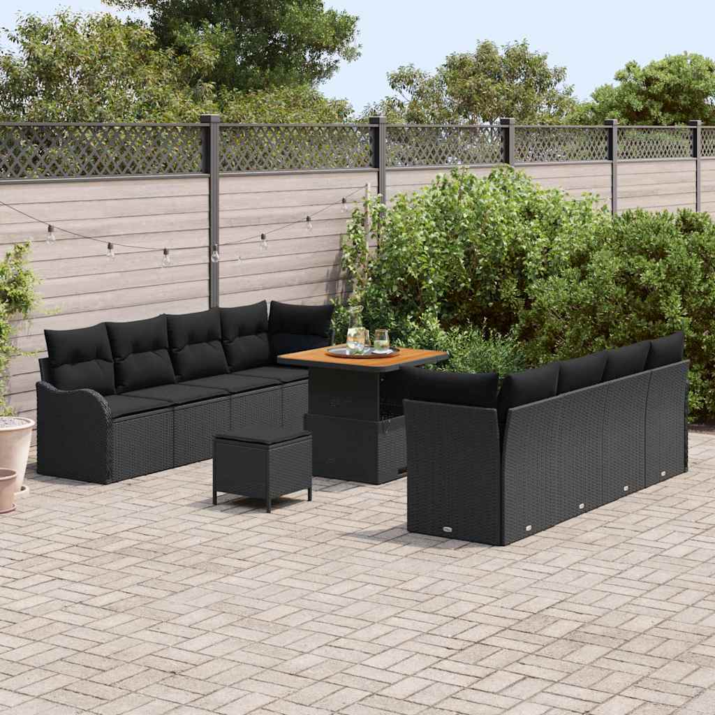 Gartensofa-set mit Kissen 11 pcs Schwarz Poly-Rattan
