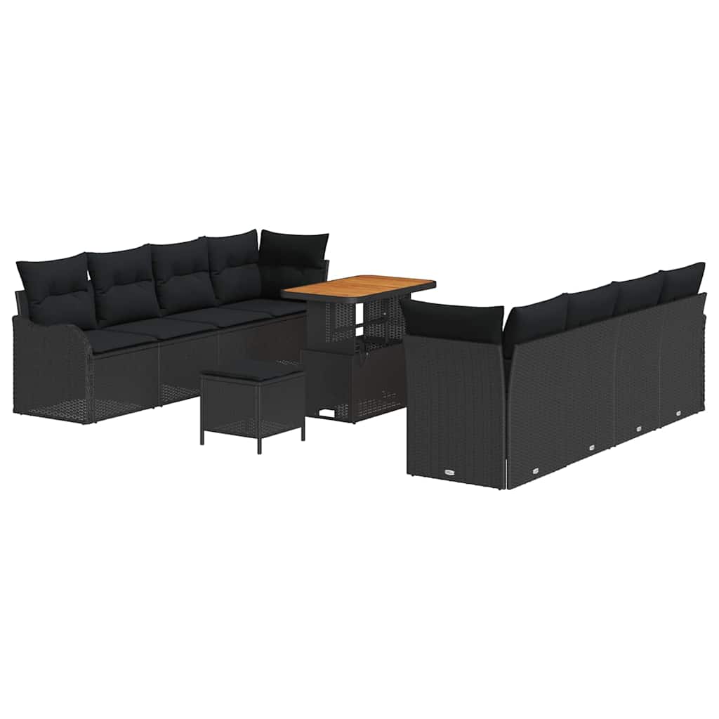 Gartensofa-set mit Kissen 11 pcs Schwarz Poly-Rattan