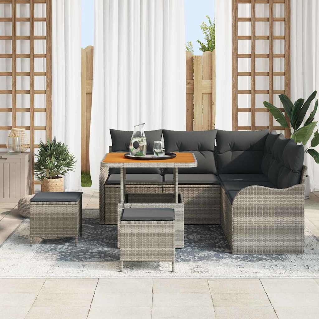 Gartensofa-set mit Kissen 8 pcs Grau Poly-Rattan