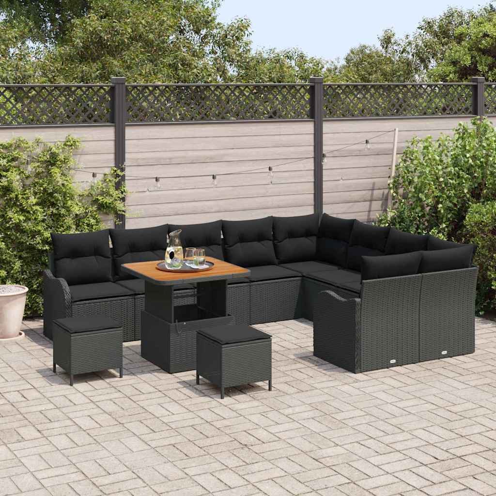 Gartensofa-set mit Kissen 12 pcs Schwarz Poly-Rattan