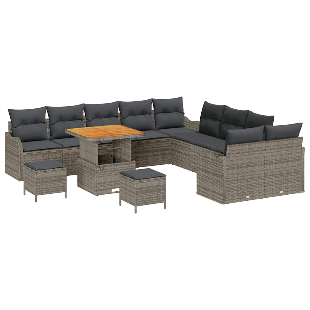 Garten-Sofa-Set mit Kissen 13 pcs Grau Poly-Rattan