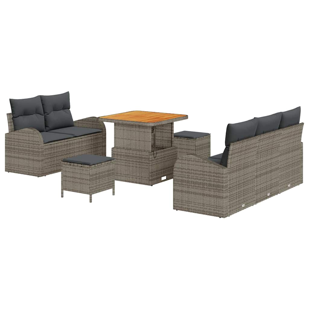 Gartensofa-set mit Kissen 8 pcs Grau Poly-Rattan