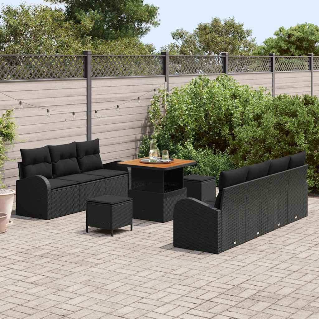 Gartensofa-set mit Kissen 10 pcs Schwarz Poly-Rattan
