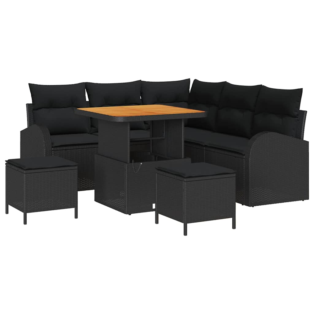 Gartensofa-set mit Kissen 8 pcs Schwarz Poly-Rattan
