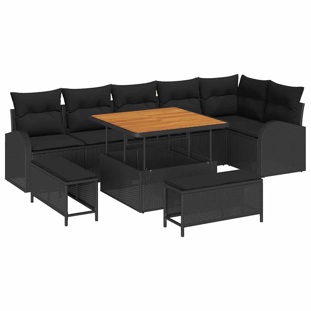 Gartensofa-set mit Kissen 9 pcs Schwarz Poly-Rattan