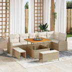 Gartensofa-set mit Kissen 9 pcs Beige Poly-Rattan