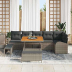 Gartensofa-set mit Kissen 9 pcs Grau Poly-Rattan