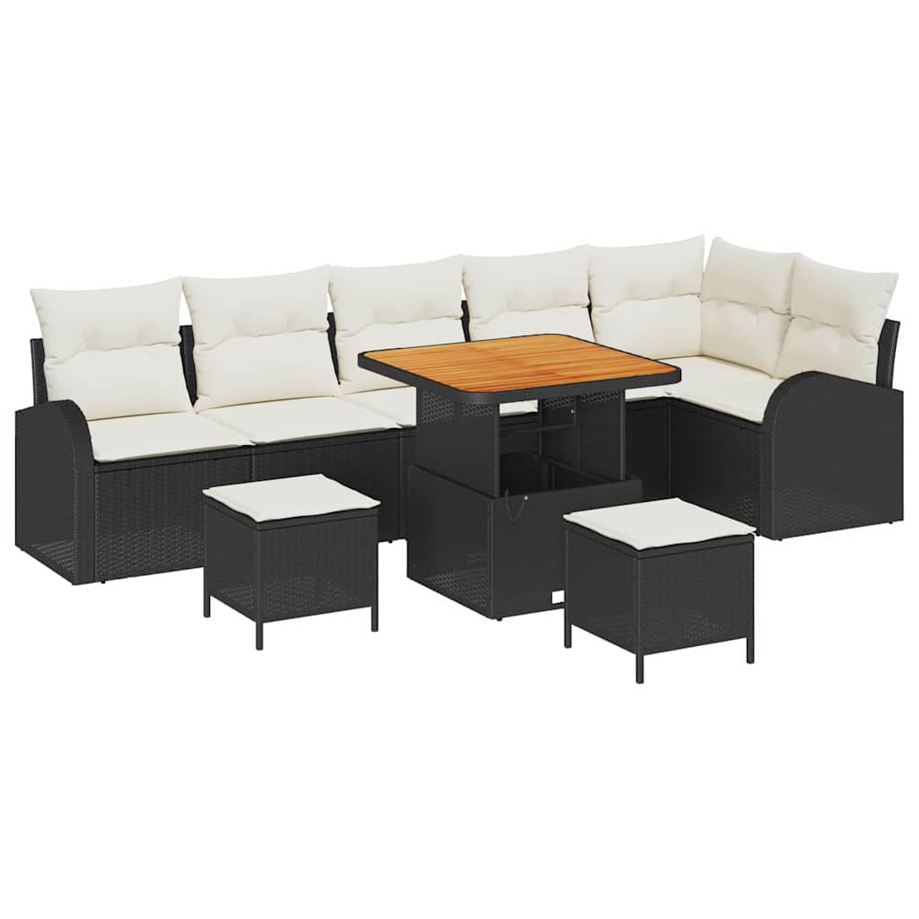 Gartensofa-set mit Kissen 9 pcs Schwarz Poly-Rattan