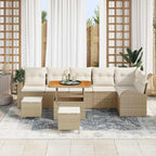 Gartensofa-set mit Kissen 9 pcs Beige Poly-Rattan