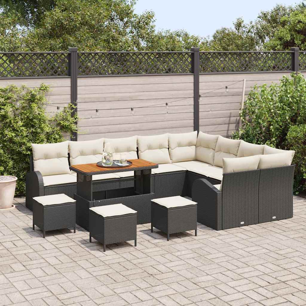 Gartensofa-set mit Kissen 13 pcs Schwarz Poly-Rattan