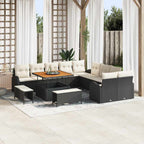 Gartensofa-set mit Kissen 13 pcs Schwarz Poly-Rattan