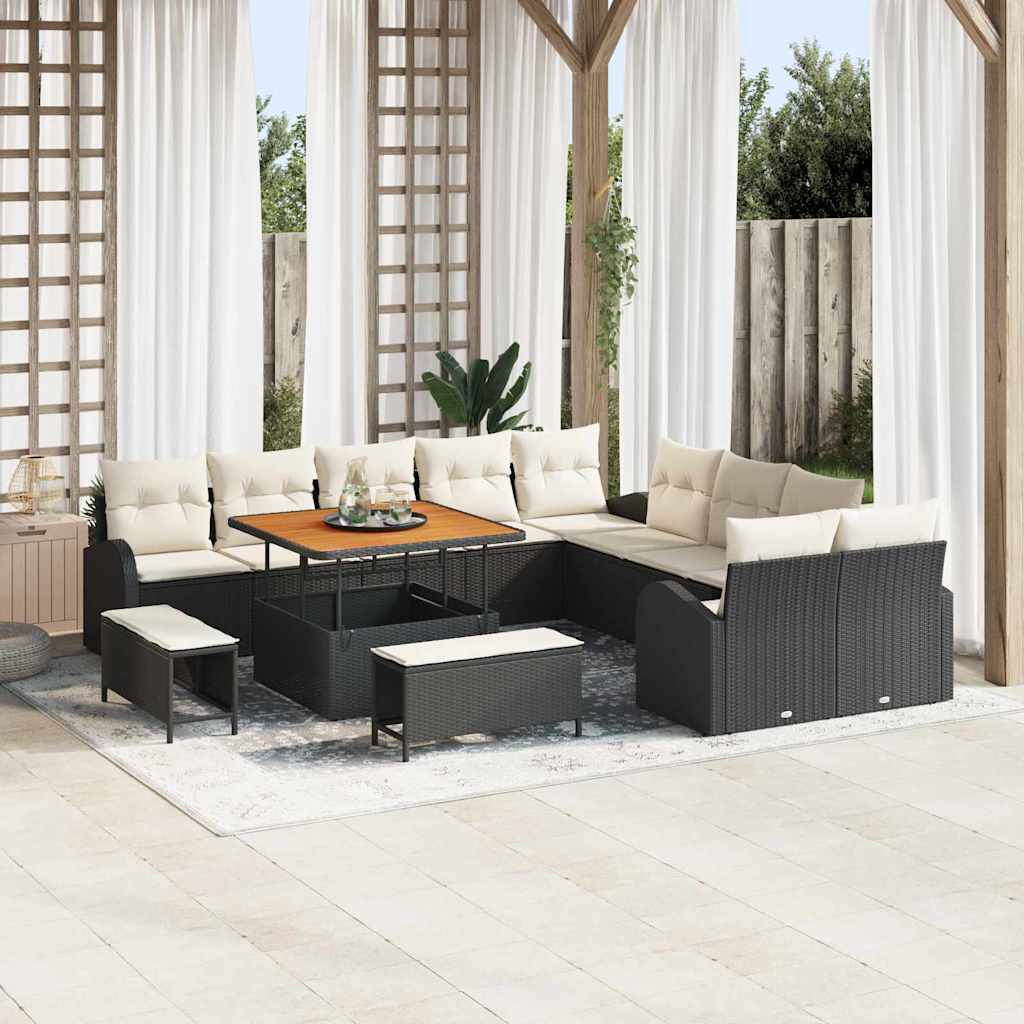 Gartensofa-set mit Kissen 13 pcs Schwarz Poly-Rattan