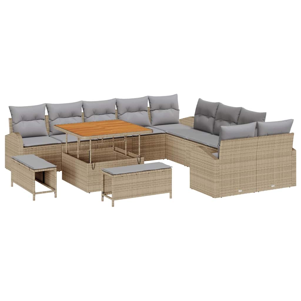 Gartensofa-set mit Kissen 13 pcs Beige Poly-Rattan