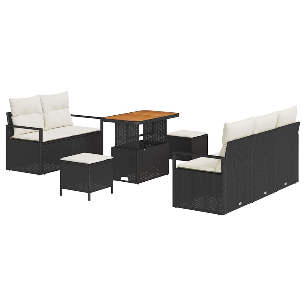 Gartensofa-set mit Kissen 8 pcs Schwarz Poly-Rattan