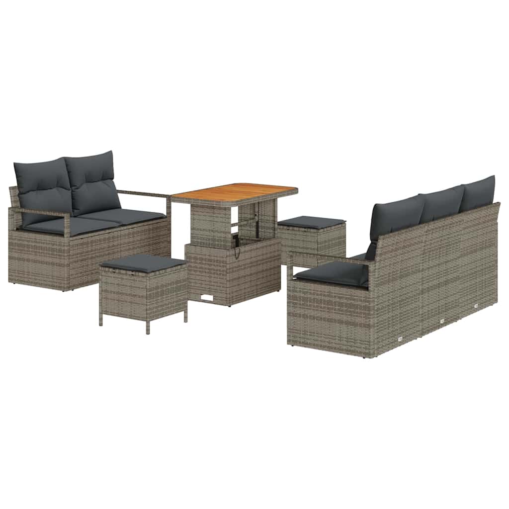 Gartensofa-set mit Kissen 8 pcs Grau Poly-Rattan