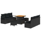 Gartensofa-set mit Kissen 9 pcs Schwarz Poly-Rattan