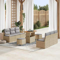 Gartensofa-set mit Kissen 9 pcs Beige Poly-Rattan