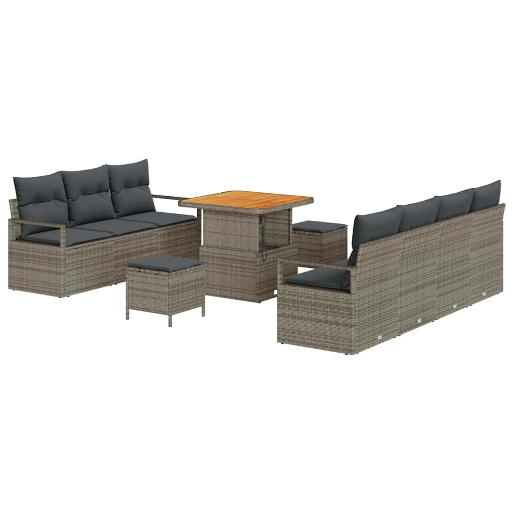 Gartensofa-set mit Kissen 10 pcs Grau Poly-Rattan