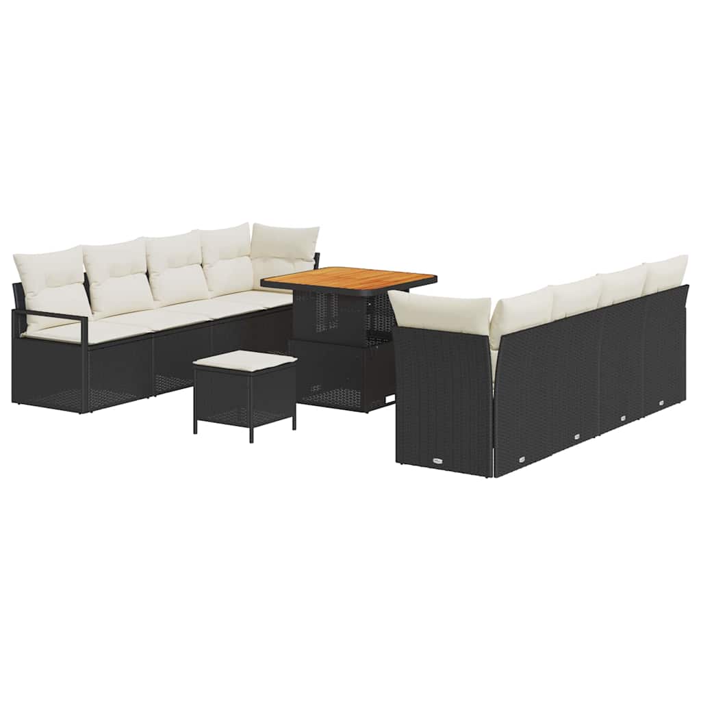 Gartensofa-set mit Kissen 11 pcs Schwarz Poly-Rattan