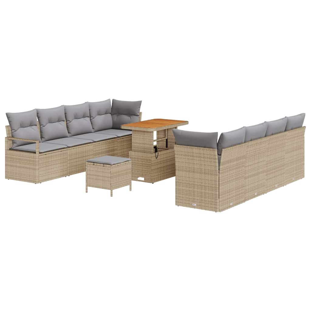 Gartensofa-set mit Kissen 11 pcs Beige Poly-Rattan