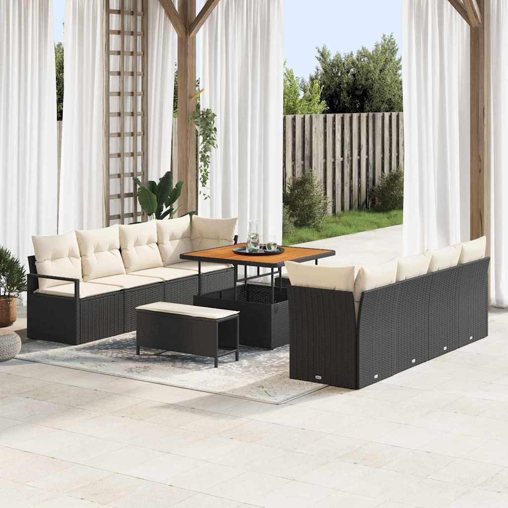 Gartensofa-set mit Kissen 11 pcs Schwarz Poly-Rattan
