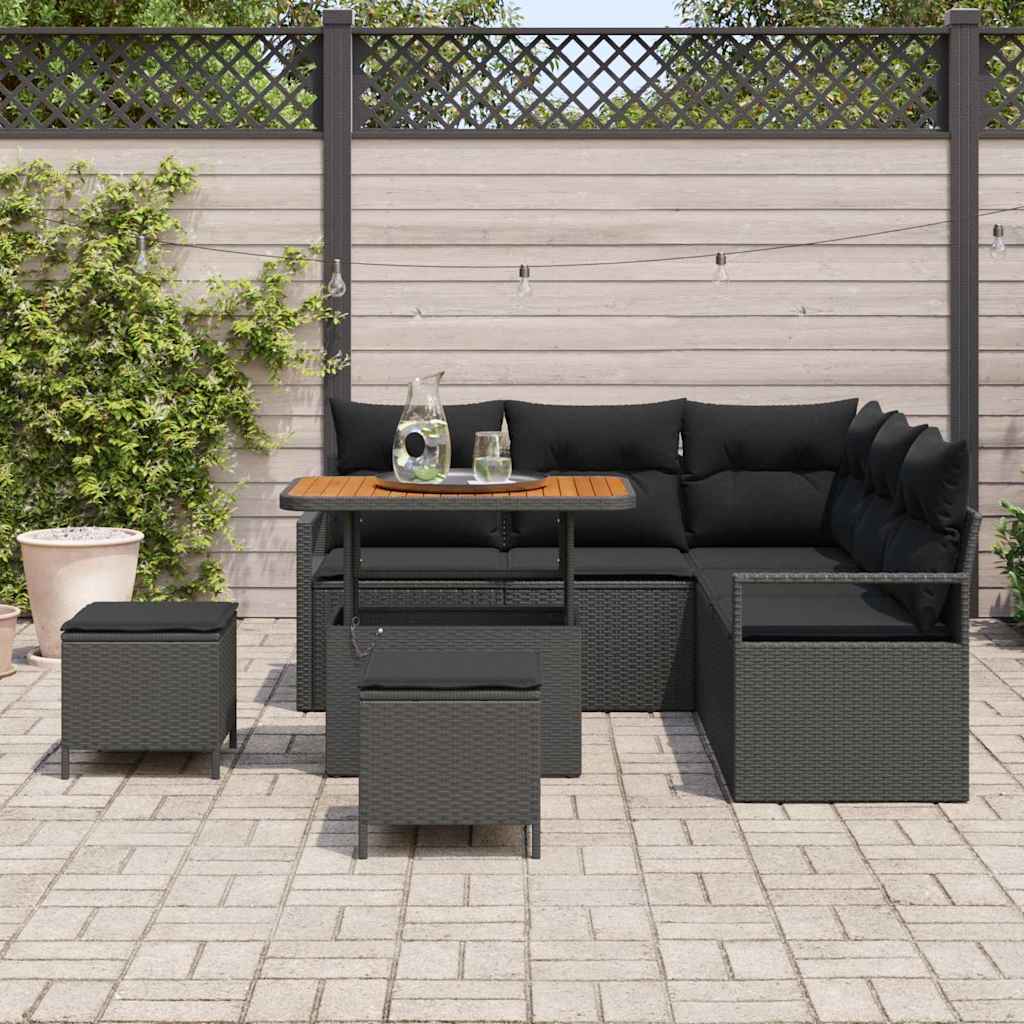Gartensofa-set mit Kissen 8 pcs Schwarz Poly-Rattan