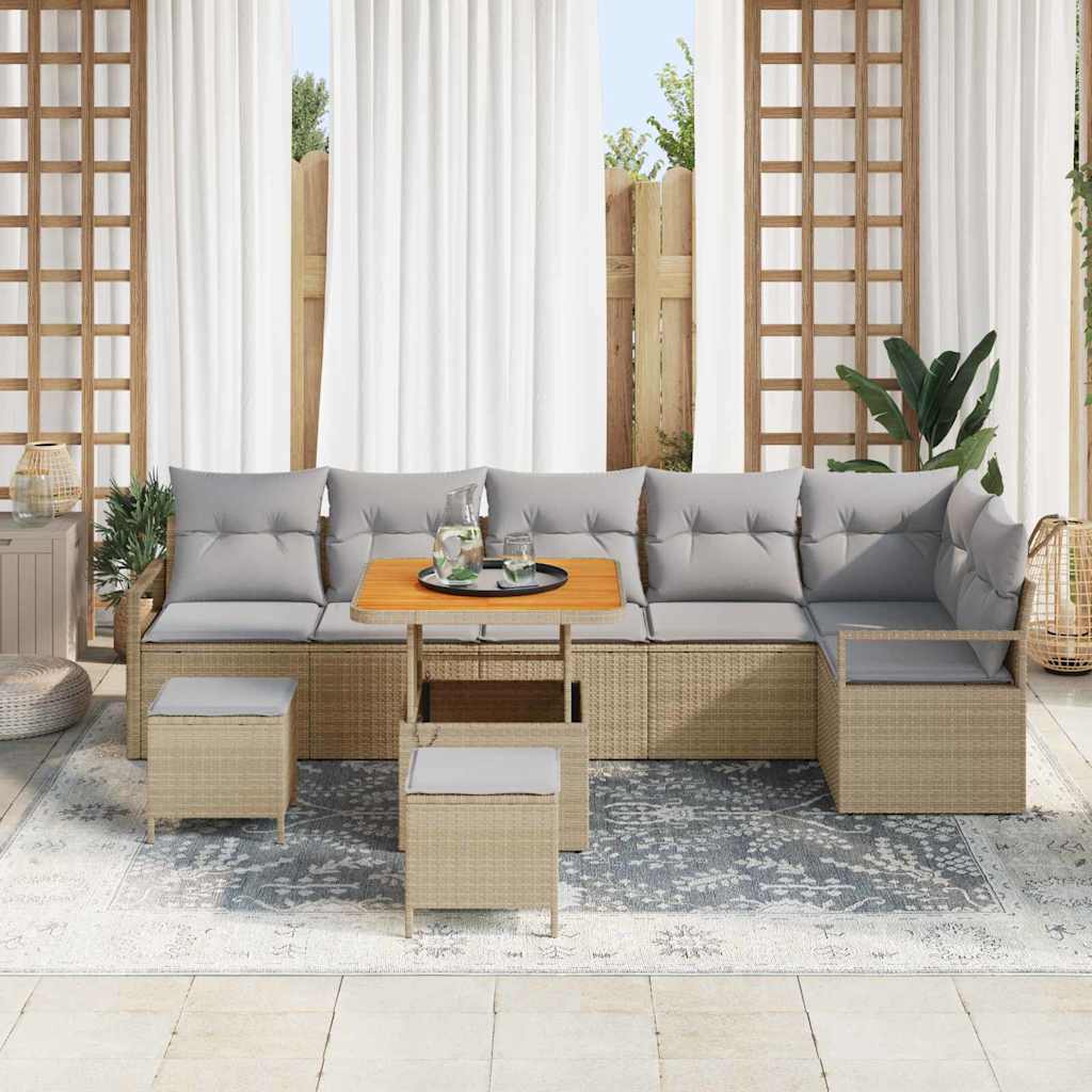 Garten-Sofa-Set mit Kissen 9 pcs Beige Poly Rattan