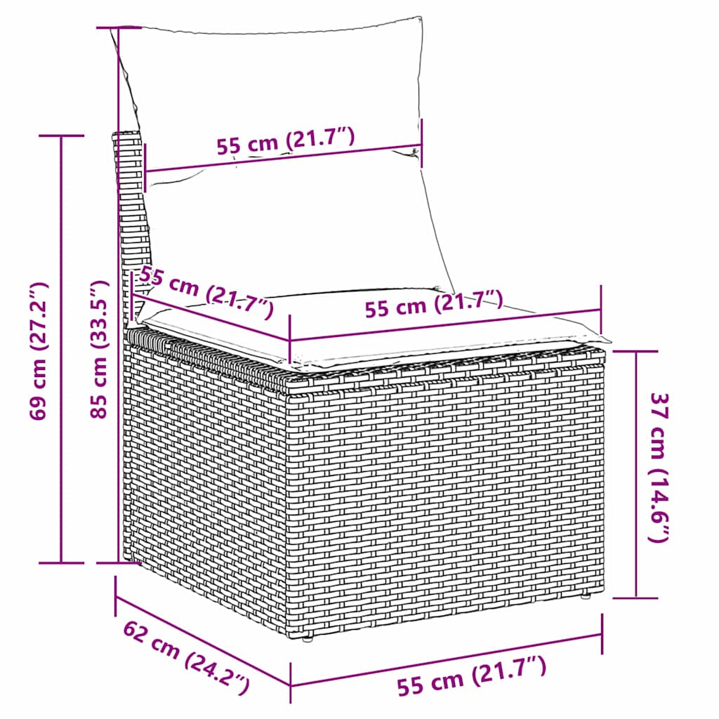 Gartensofa-set mit Kissen 12 pcs Schwarz Poly-Rattan