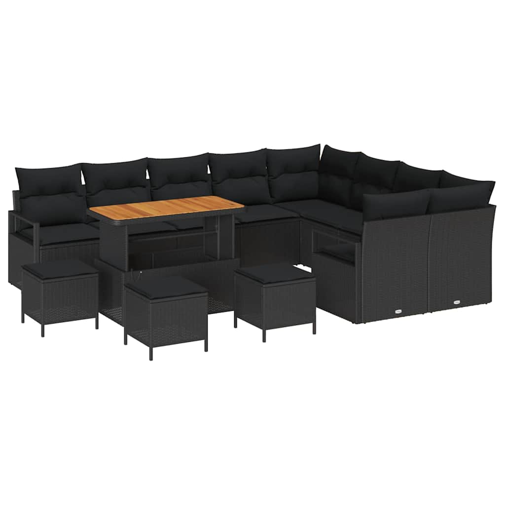Gartensofa-set mit Kissen 13 pcs Schwarz Poly-Rattan