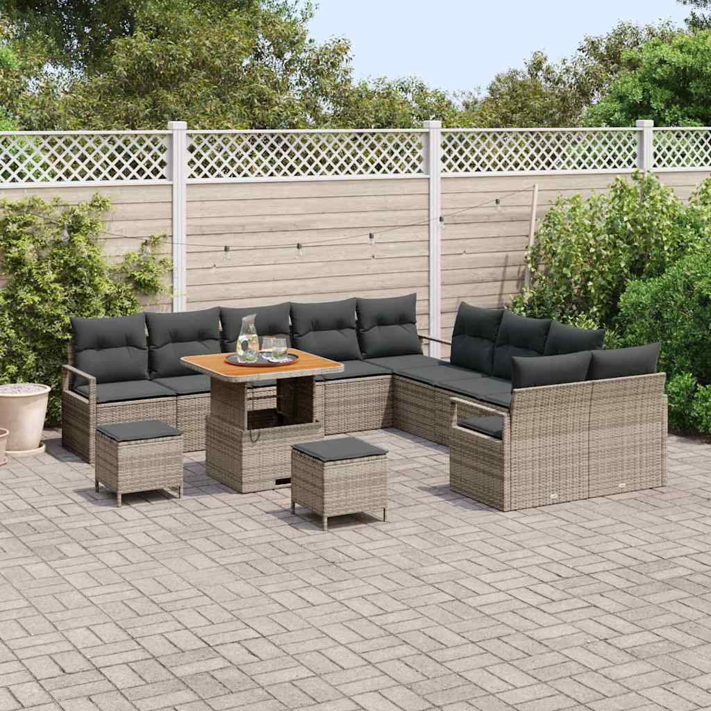 Gartensofa-set mit Kissen 13 pcs Grau Poly-Rattan