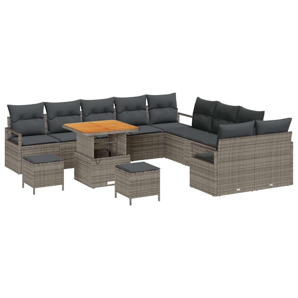 Gartensofa-set mit Kissen 13 pcs Grau Poly-Rattan